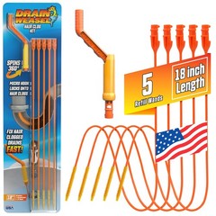 FlexiSnake Drain Weasel Sink Snake Handle + 5 Refill Wands, Orange/Yellow