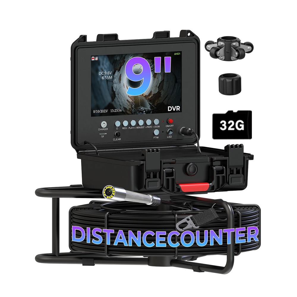 9&Prime; Monitor Sewer Camera Pipe Inspection Camera w/ Meter Counter 7mm/50M 32GB