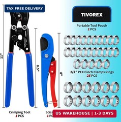 PEX Crimping Tool Kit, 2 in 1 Ratchet Pex Clamp Tool with Cinch & Removal Functi
