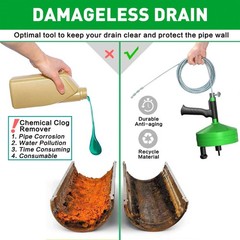 50ft Heavy Duty Drain Auger Snake with Drill Adapter &ndash; Manual & Powered Clog Rem
