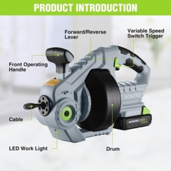 WORKPRO 20V NEW Electric Drain Auger 25Ft Plumbing Snake Drain Hair 3/4&Prime;-2&Prime; Pipe