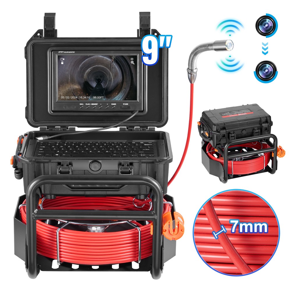 9&Prime; Sewer Camera 30m/98 ft Self-Leveling Drain Camera with 512Hz Transmitter