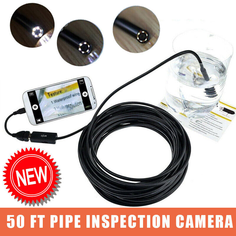 50 FT Pipe Sewer Inspection Camera USB Endoscope Video Drain Cleaner Water-prole