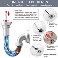 Hair Catcher Drain Auger Cleaner Tool Set &ndash; 3 &times; 53 Inch Sink Snake + 1 &times; 35 I&hellip;