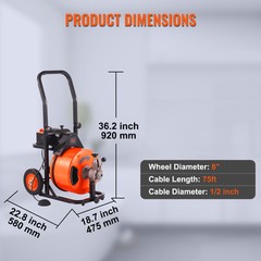 VEVOR&nbsp;Drain Cleaner Machine&nbsp;Electric Drain Auger 75&nbsp;FT x 1/2 In&nbsp;Auto Feed