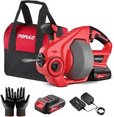 POPULO 20V Cordless Electric Drain Auger-Efficient 25Ft Auto-Feed Drain Snake&hellip;
