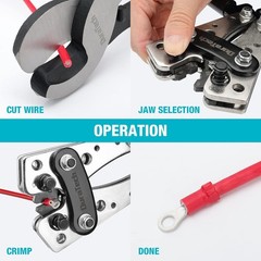 DURATECH Battery Crimper Tool with Wire Cutter for AWG 10 8 6 4 Cable Lugs