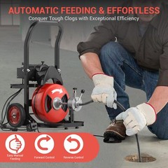75FT x 1/2 Inch Cable Electric Drain Cleaning Machine 450W Auto-Feed Sewer Snake