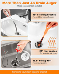 Drain Auger 25 Ft, Auto Feed Plumbing Snake Hair Clog Remover with Drill Adapter