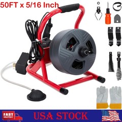 50Ft x 5/16 Inch Drain Cleaner Machine, Electric Drain Auger w/ 6 Cutters, Glove