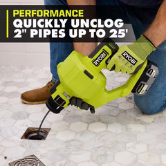 ONE+ 18V Cordless Drain Auger with 25 Ft Cable, LED Light, Auto Feed/Retract, Ca