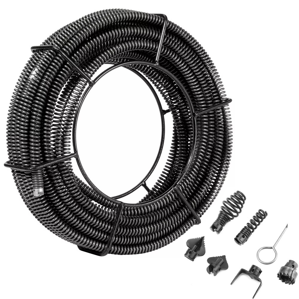 Sectional Drain Cleaning Sewer Cable 45FTx5/8In & 6 Cutters for 0.8&Prime;-3.9&Prime; Pipes