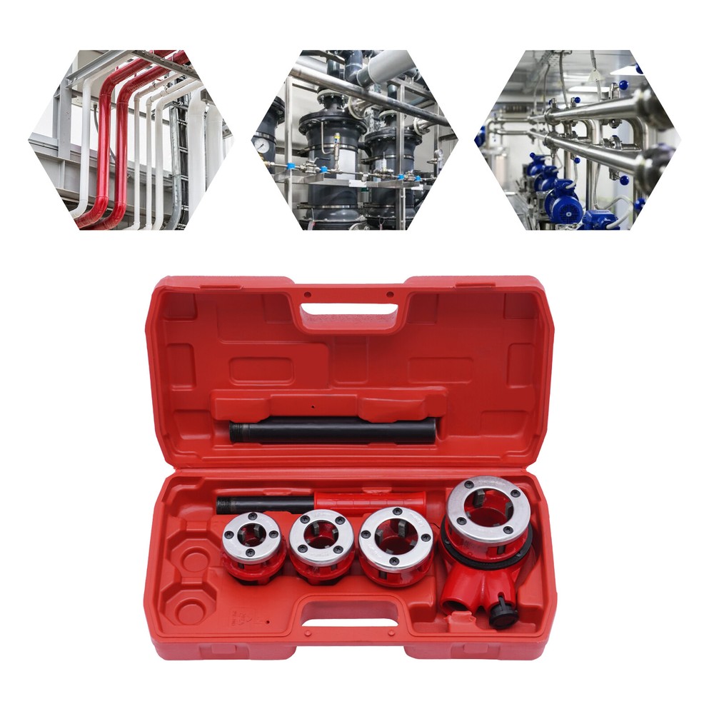Manual Ratchet Pipe Threading Threader Die Head Handle Set 1/2&rdquo; to 1-1/4&rdquo; BSPT