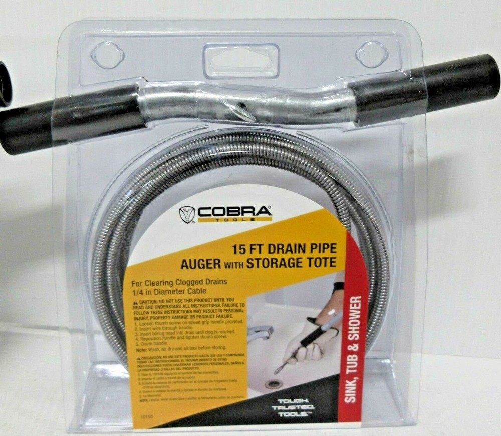 Cobra Products 10250 DRAIN PIPE AUGER, 1/4&Prime; x 15&prime; ~ New ~ FREE SHIPPING