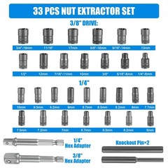 DISEN 33 PCS Bolt Extractor Kit Set, 1/4&Prime; & 3/8&Prime; Bolt and Nut Remover Set CR-&hellip;