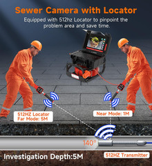 1080P Sewer Camera with Locator, 100ft Cable, 10.1&Prime; Touch-Screen, 12 LEDs