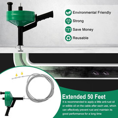 50 FT Drain Snake Plumbing Clog Remover with Drill Attachment