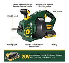 POPOMAN 20V Cordless Automatic Drain Auger 25Ft Plumbing Snake for 3/4&Prime;-3&Prime; Pipes