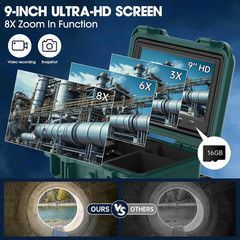 100Ft Self-Leveling Sewer Camera with 9&Prime; HD Monitor & 12 Light Meter Counter