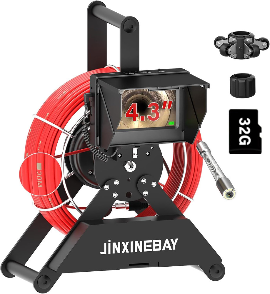 Sewer Inspection Camera with 65FT Cable, Night Vision & 32GB DVR Monitor