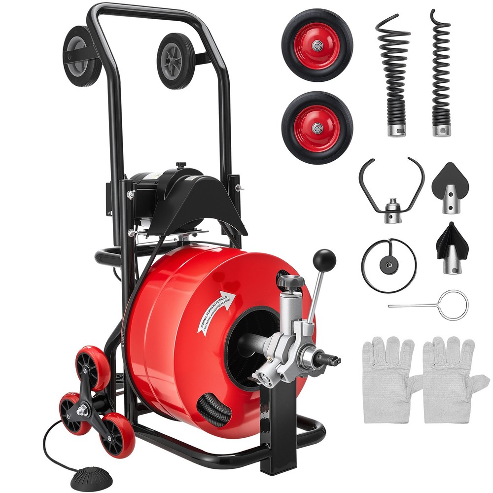 Uimoso Drain Cleaning Machine 100FT x 3/4Inch with Auto Feed and Multiple Wheels