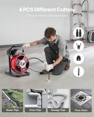 VEVOR Drain Cleaner Machine 50FT x 1/2Inch Manual Feed Snake Auger with 4 Cutter