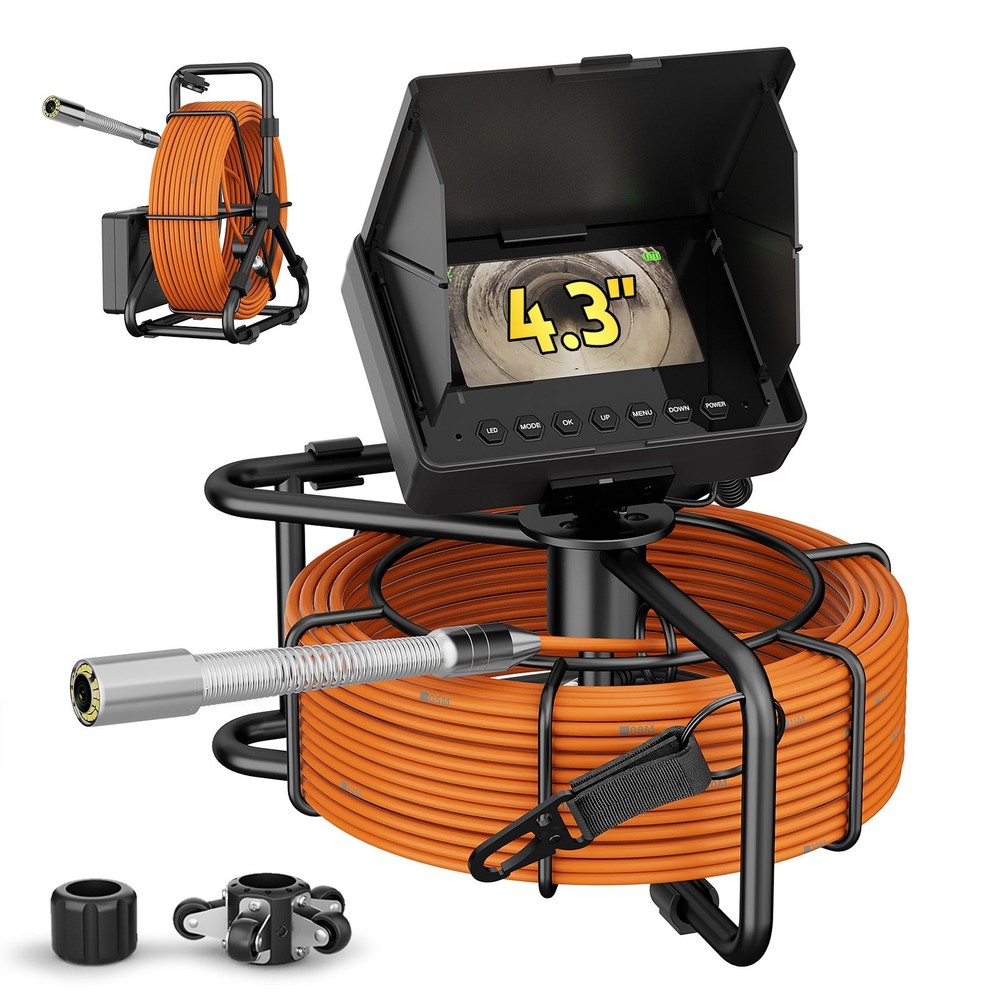 30M/98ft Sewer Pipe Inspection Camera, DVR Pipeline Industrial Endoscope 4.3&Prime;in
