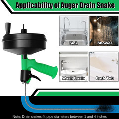 50 Ft Drain Snake, Fast Unclog Snake, Manual & Electric Plumbing Snaker for Show