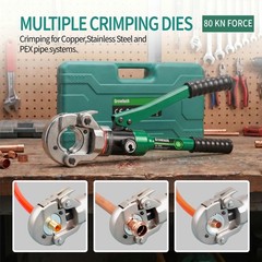 Growlush Hydraulic Copper PEX Press Tool Kit 3/8-1&Prime; 11 Dies 80KN Rotating Head