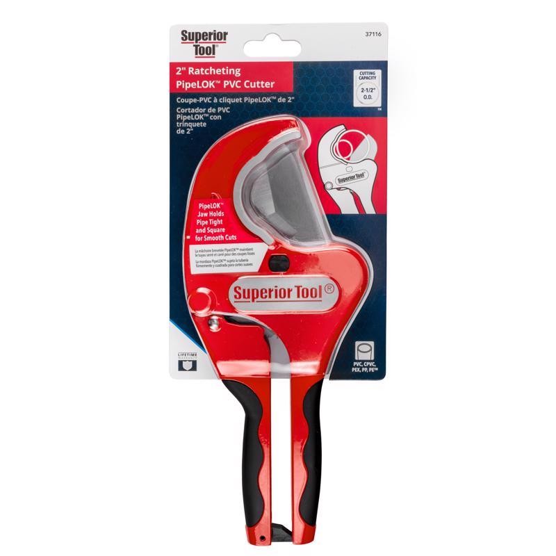 Superior Tool 2-1/2&Prime; Ratcheting Pipe Cutter 10&Prime; L Black/Red