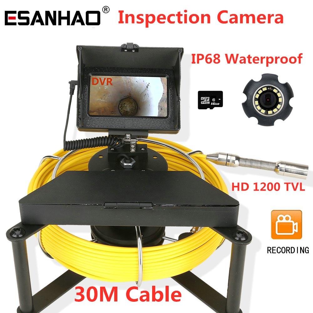 30M Sewer Pipe Inspection Camera 4.3&Prime; Sewer Drain Industrial Endoscope 16GB DVR