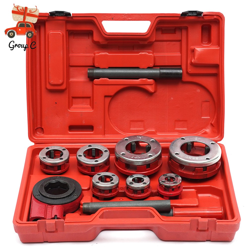 BSPT 7 Size Manual Pipe Threader Threading 3/8&Prime; to 2&Prime; Dies Set + Handle Ratchet