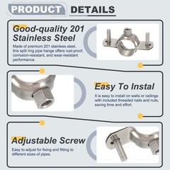5pcs 201 Stainless Steel 2&Prime;/50mm Pipe Strap Clamp, Silver