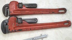 Pipe Wrenches, 14in., 2pc Lot, Super Ego (Spain) And Unbranded(China)