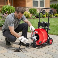 Uimoso Drain Cleaning Machine 100FT x 3/4Inch with Auto Feed and Multiple Wheels