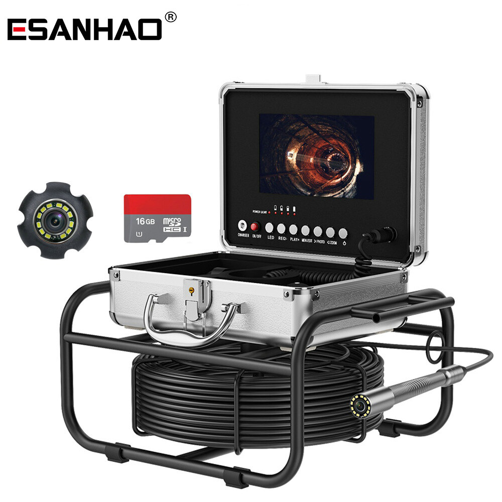 50M 7&rdquo; Sewer Camera Pipe Inspection Camera with 512HZ Locator Self Leveling DVR