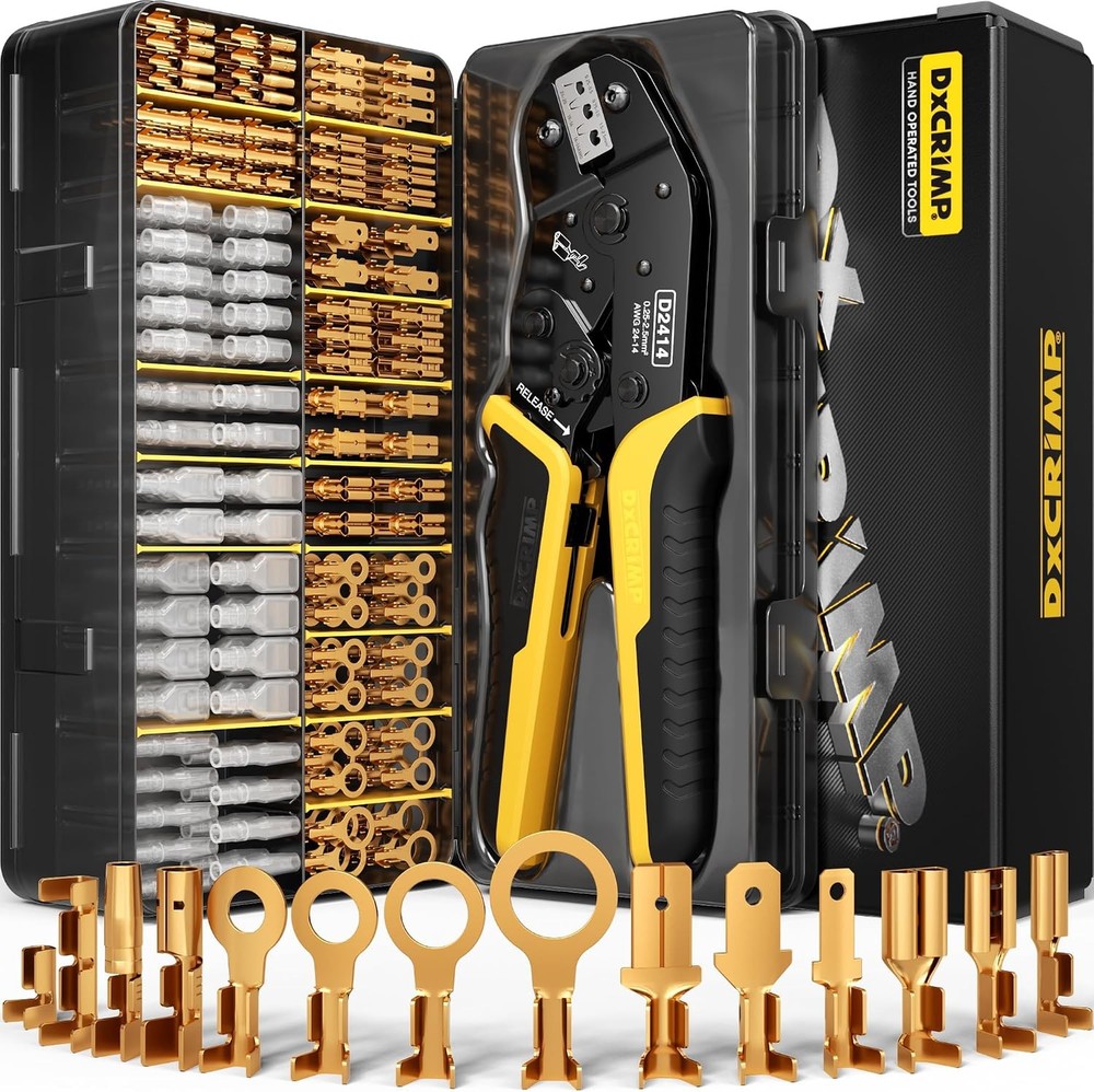 Crimping Tool Kit, 14-Type Open Spade & Quick-Disconnect Connector Set (2.8/3.9/