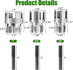 3Pcs PVC Pipe Threader Kit 1/2&Prime; 3/4&Prime; 1&Prime; NPT Dual-Function Internal & External
