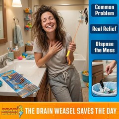 Flexisnake Drain Weasel Hair Clog Handle + 5 Refill Wands, Orange/Yellow
