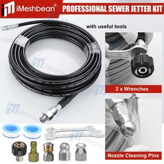 50FT 5800 PSI Sewer Jetter Nozzles Kit Pressure Washer Drain Cleaning Hose