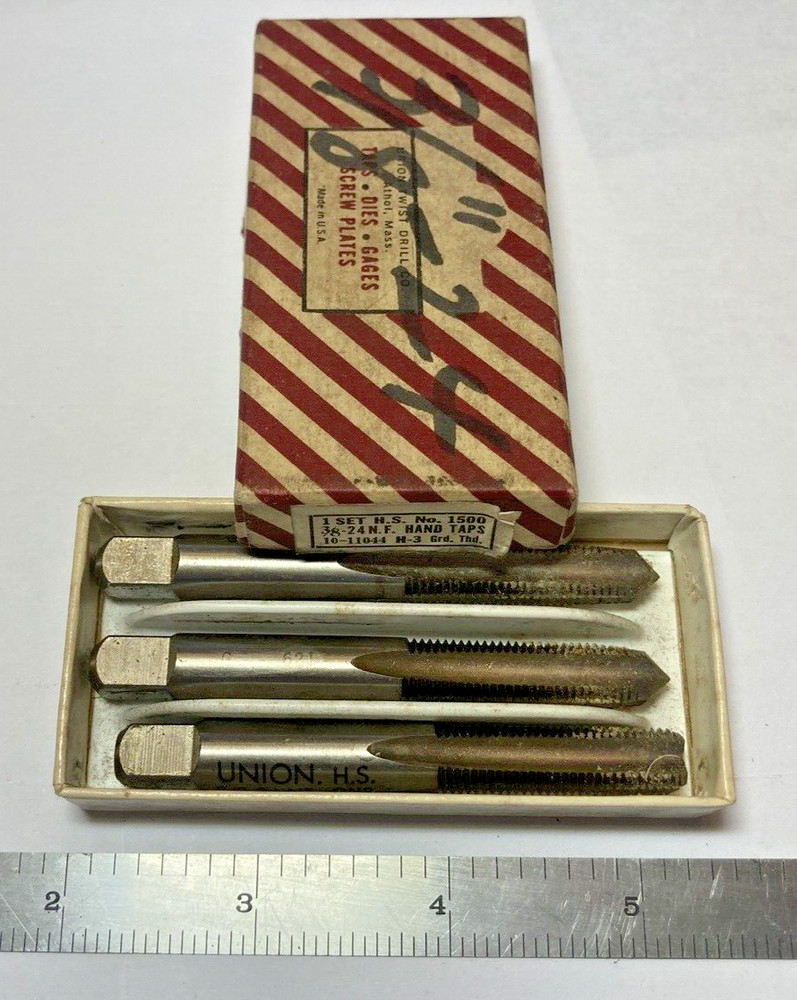 UNION TWIST DRILL CO. # 10-11044 3/8-24 NF TAP SET-TAPER, PLUG, BOTTOM- HSS, H3