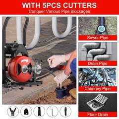 1/2 Inch 75FT Auto Feed Electric Drain Cleaner Machine Sewer Snake Portable