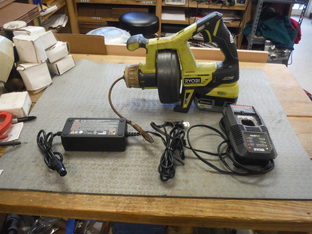 Ryobi P4002 18volt hand held drain snake with 1 battery & charger & adapter*ndr3