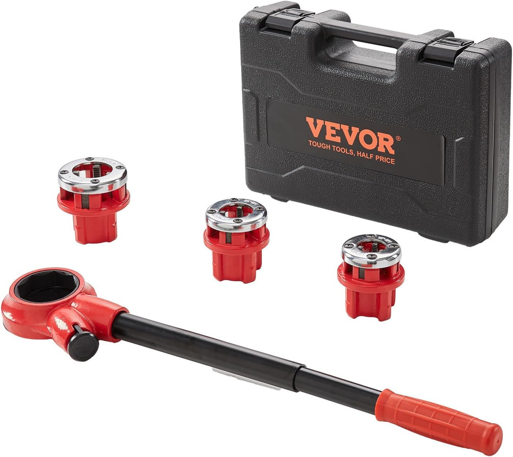 Ratchet Pipe Threader Kit with 3 Dies, 1/2&Prime; NPT, 3/4&Prime; NPT, 1&Prime; NPT Ratcheting Pip
