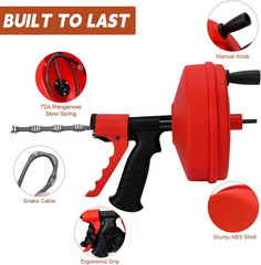 50 FT Drain Snake 11-In-1 Double Mode Drain Auger Tools | for Sink and Drain Unb