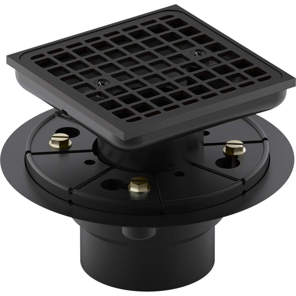 KOHLER 9136-BL Clearflo Square Design Tile-in Shower Drain, Matte Black