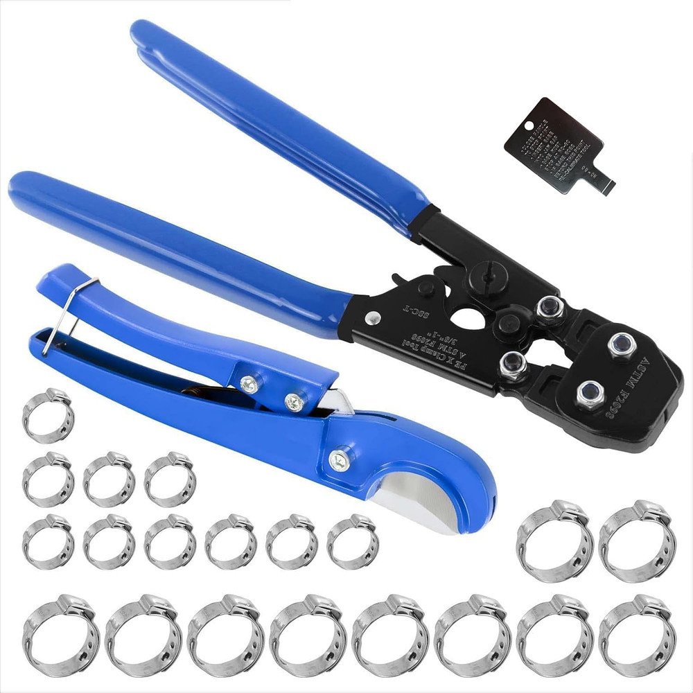 PEX Clamp Crimping Tool Kit 3/8 to 1 Inch Stainless Steel Clamps with Cutter