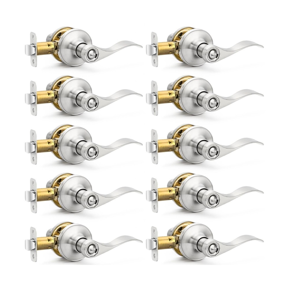 10 Pack Brushed Nickel Door Handles Privacy Door Levers, Heavy &hellip; USA FAST SHIP