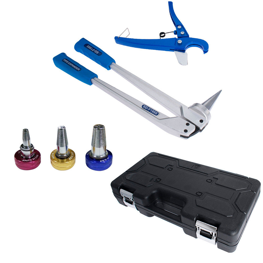 Pex Expander Tool Kit Tube Expander With 1/2&Prime; 3/4&Prime; 1&Prime; Expansion Head W/ Case New
