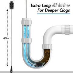 3 Pcs Condensate Trap Flexible Drain Brush, 48 Inch AC Drain Line Cleaning